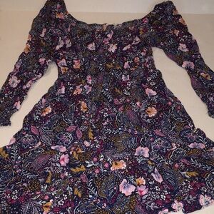 Lovestitch Floral Off-Shoulder Smocked Dress, Size L | Size L